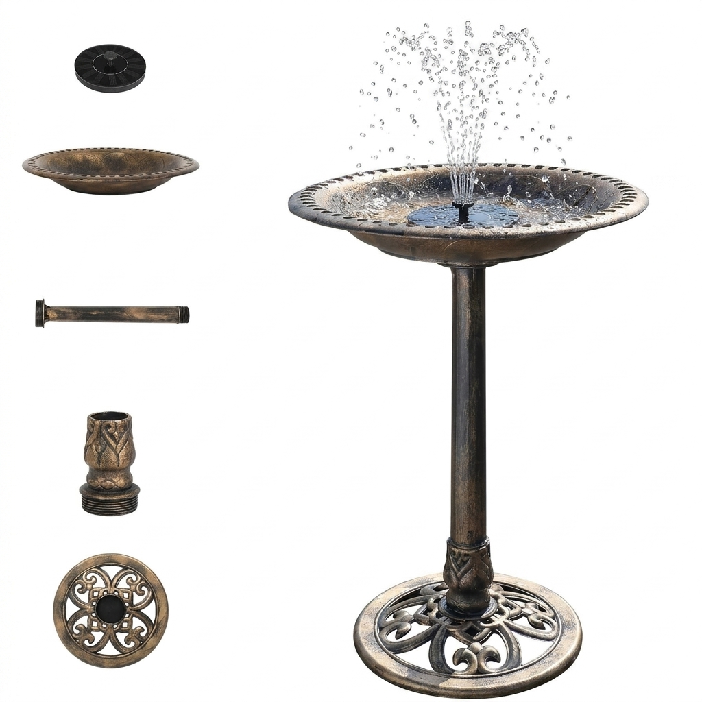 Perch & Petal 28 Inch Bird Bath with Solar Fountain