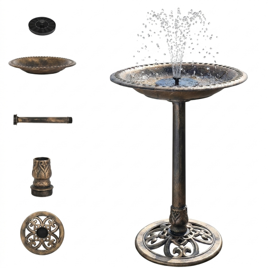 Perch & Petal 28 Inch Bird Bath with Solar Fountain