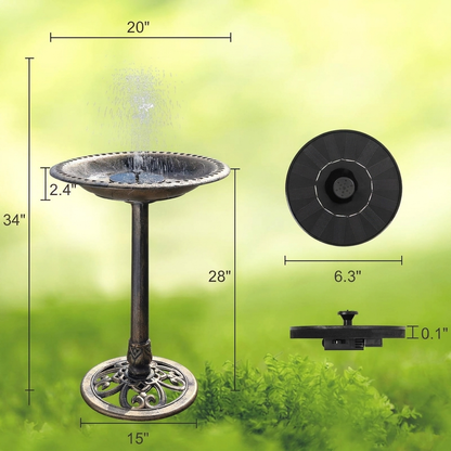 Perch & Petal 28 Inch Bird Bath with Solar Fountain