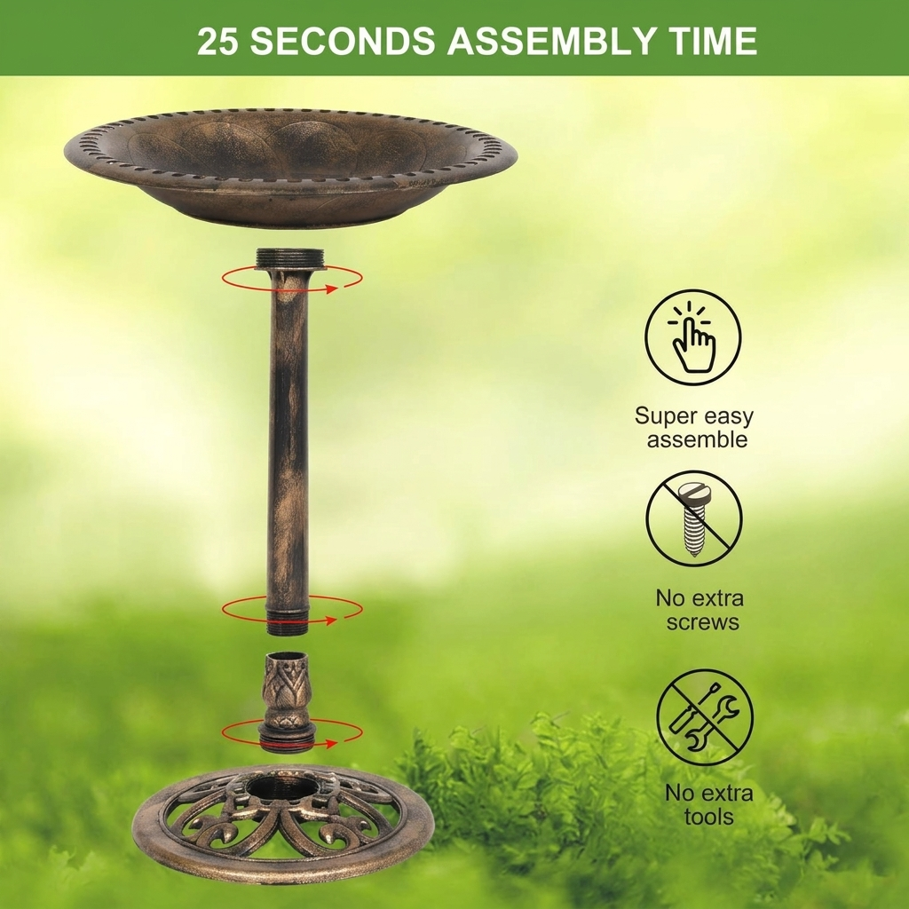 Perch & Petal 28 Inch Bird Bath with Solar Fountain